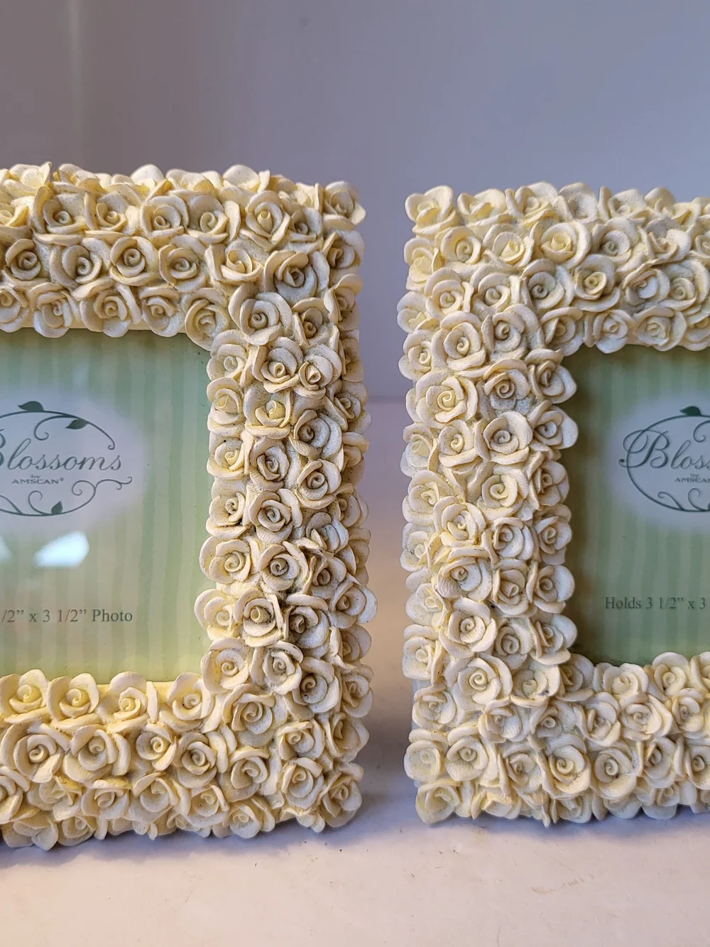 Vintage 1990s Blossoms By Amscan Ivory Rose Decorative Photo Frames - Set of 2